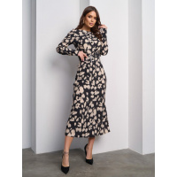 Черно-бежевое платье годе миди длины