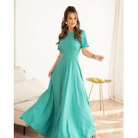 Зеленое классическое платье с короткими рукавами