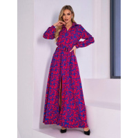 Сине-малиновое длинное платье с разрезом