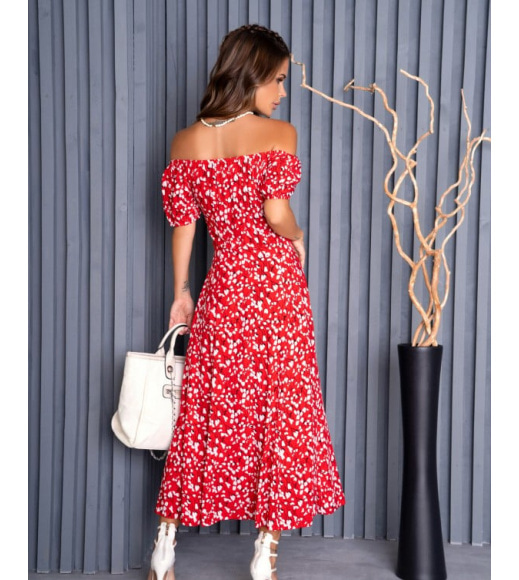 Червона ретро сукня з розрізом