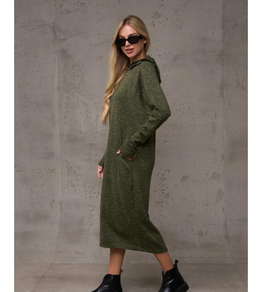 Ангоровое платье цвета хаки кроя летучая мышь