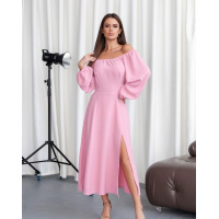 Розовое ретро платье с разрезом