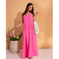 Розовое хлопковое платье в бельевом стиле