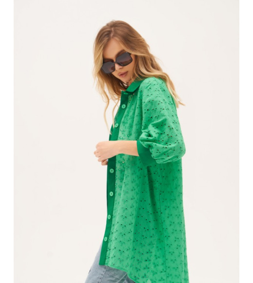 Зелена асиметрична бавовняна сукня-сорочка