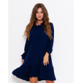 Темно-синее крепдешиновое платье с воланом