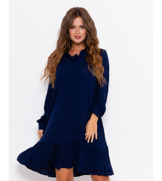 Темно-синя крепдешинова сукня з воланом