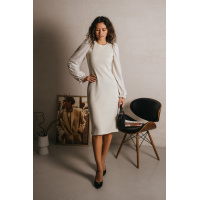 Ангоровое молочное приталенное платье с длинным шифоновым рукавом Seventeen 2028.5289