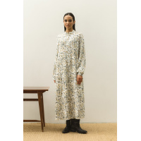 Молочное принтованное в цветы длинное свободное платье с пышными рукавами Seventeen 2048-1.5323