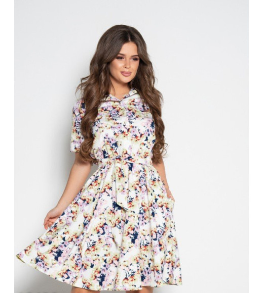 Платье с цветочным принтом, воротником и пуговицами
