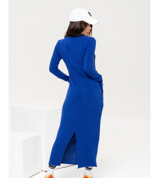 Синя ангорова довга сукня з кишенями
