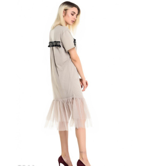 Сіра сукня-футболка з фатіновим подолом