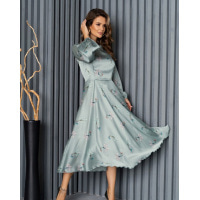 Классическое сатиновое платье оливкового цвета