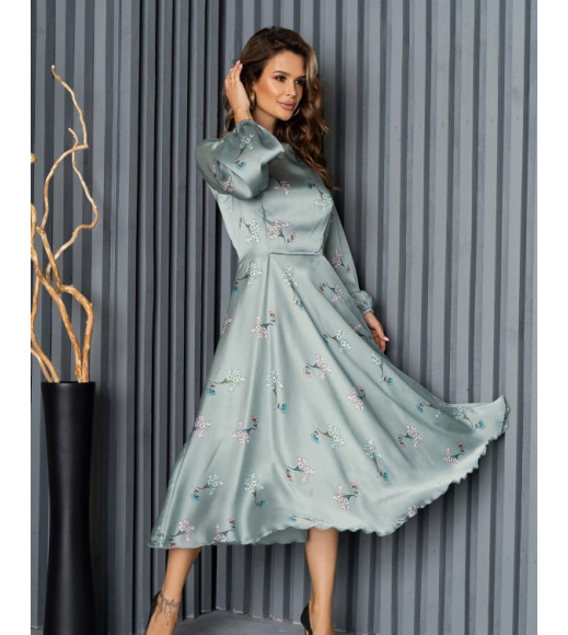 Класична сатинова сукня оливкового кольору