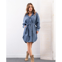 Синее вельветовое платье-рубашка на пуговицах