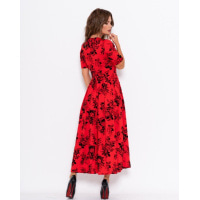 Красное длинное платье с фактурным декором