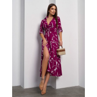 Фиолетовое хлопковое платье с декольте на запах