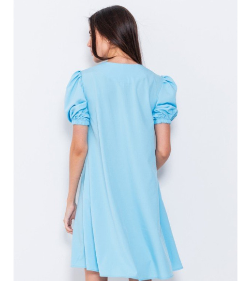 Голубое свободное платье с рукавами-фонариками