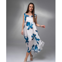 Бело-синий сарафан расклешенного кроя