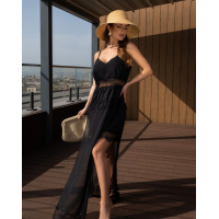 Черное шифоновое платье с кружевом и разрезами