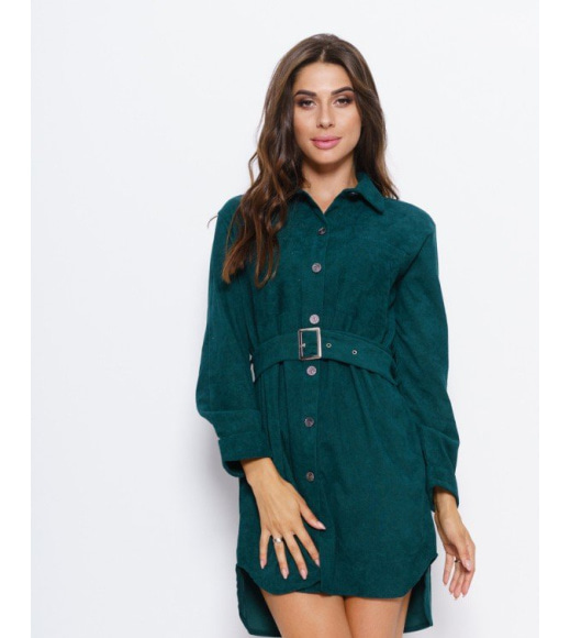 Зелене вельветове асиметричне плаття-сорочка