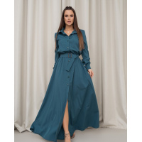 Бирюзовое платье-рубашка с длинными рукавами