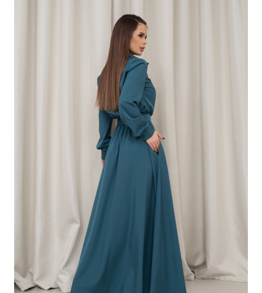 Бирюзовое платье-рубашка с длинными рукавами