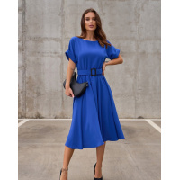 Синее однотонное платье миди длины