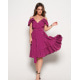 Фиолетовое платье в горошек с воланами и кроем на запах