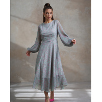 Серое цветочное платье из легкого шифона