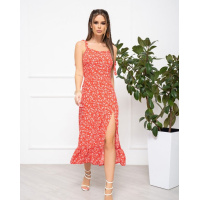 Красный цветочный сарафан с разрезом