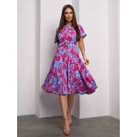 Красно-голубое яркое платье миди длины