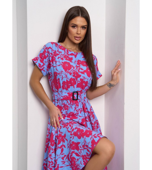 Красно-голубое яркое платье миди длины