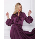 Фиолетовое шелковое платье с воротником-бантом