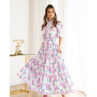 Белое хлопковое платье с цветочным принтом