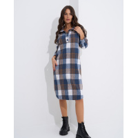 Клетчатое шерстяное платье-рубашка синего цвета
