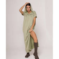 Мятное трикотажное длинное платье с капюшоном