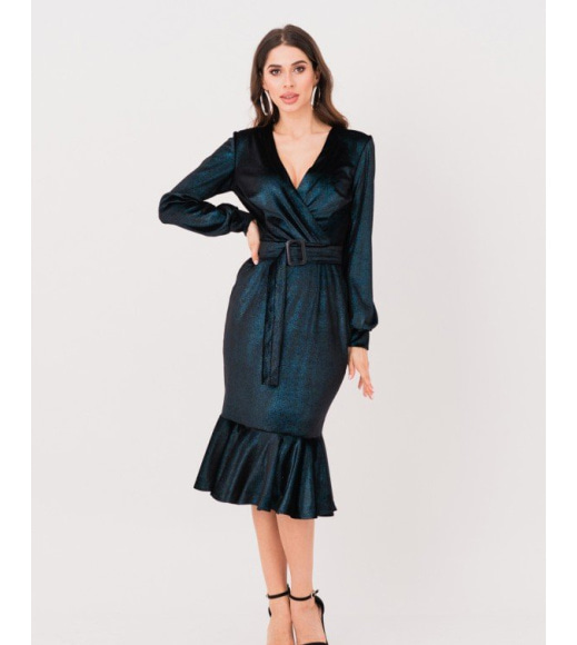 Черное велюровое платье с голубым переливом