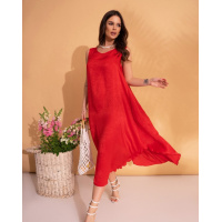 Красный сатиновый сарафан с ассиметричным низом