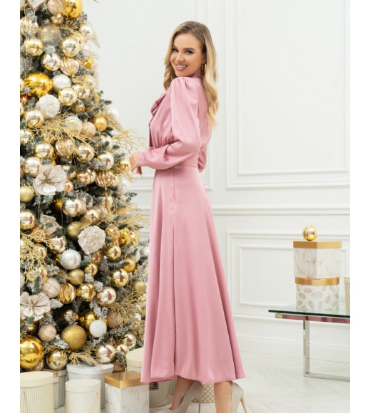 Рожева шовкова сукня з бантом