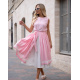 Льняное розовое платье с расклешенным низом