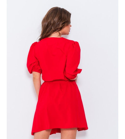 Червоне офісне плаття з повітряними рукавами