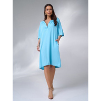 Голубое хлопковое платье с вырезом у горловины