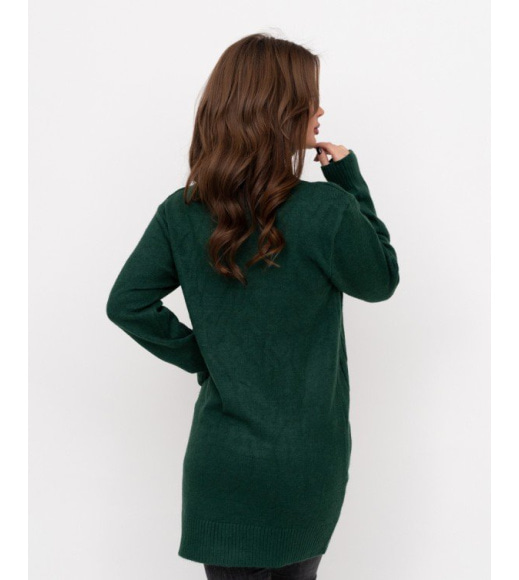 Теплое платье объемной вязки зеленого цвета