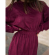 Велюровое бордовое платье с резинкой на талии