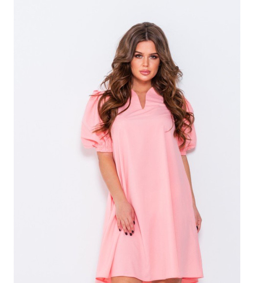 Розовое свободное платье с рукавами-фонариками