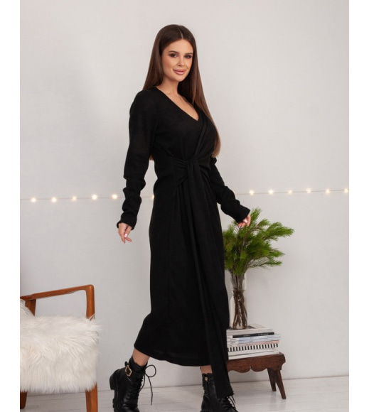 Чорна ангорова сукня з боковою зав'язкою