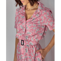 Длинное розовое платье-рубашка с цветочным принтом