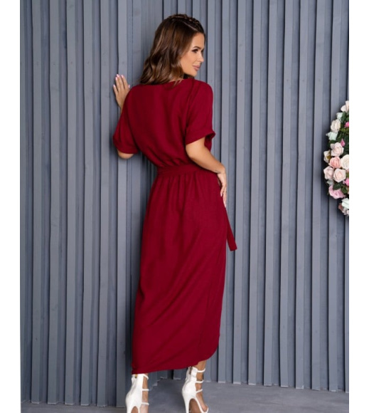 Бордовое длинное платье с разрезом на ноге