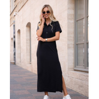 Черное фактурное платье-поло с боковым разрезом