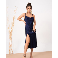 Синее шелковое платье-комбинация на бретельках